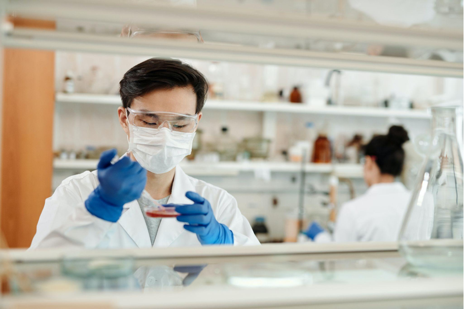Pharmaceutical researchers working on a sample test in the laboratory